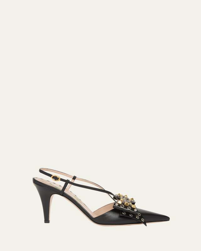 Bowow Studded Leather Slingback Pumps